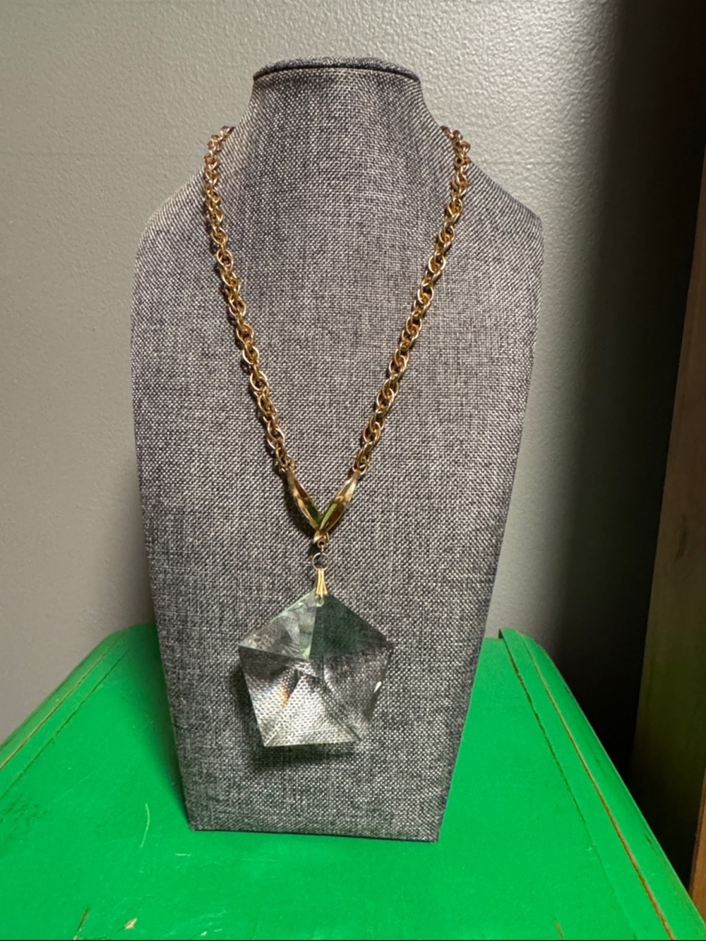 Gold Chain Necklace with Clear Crystal Pendant - Women's Jewelry